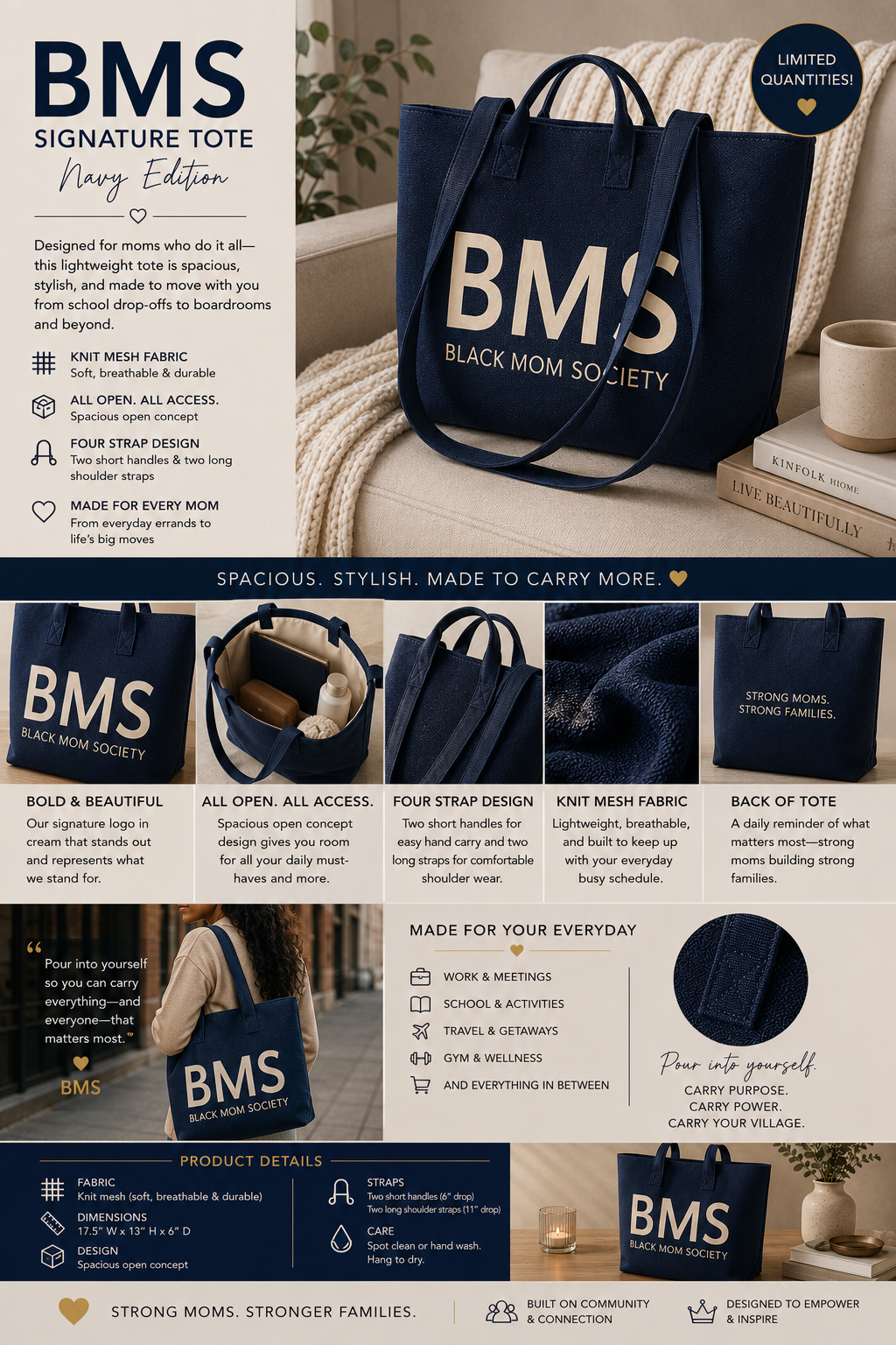 BMS SIGNATURE TOTE – NAVY EDITION